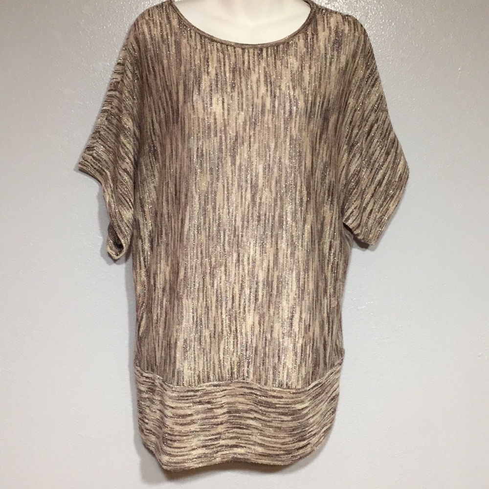Brown, tan and silver metallic knitted blouse